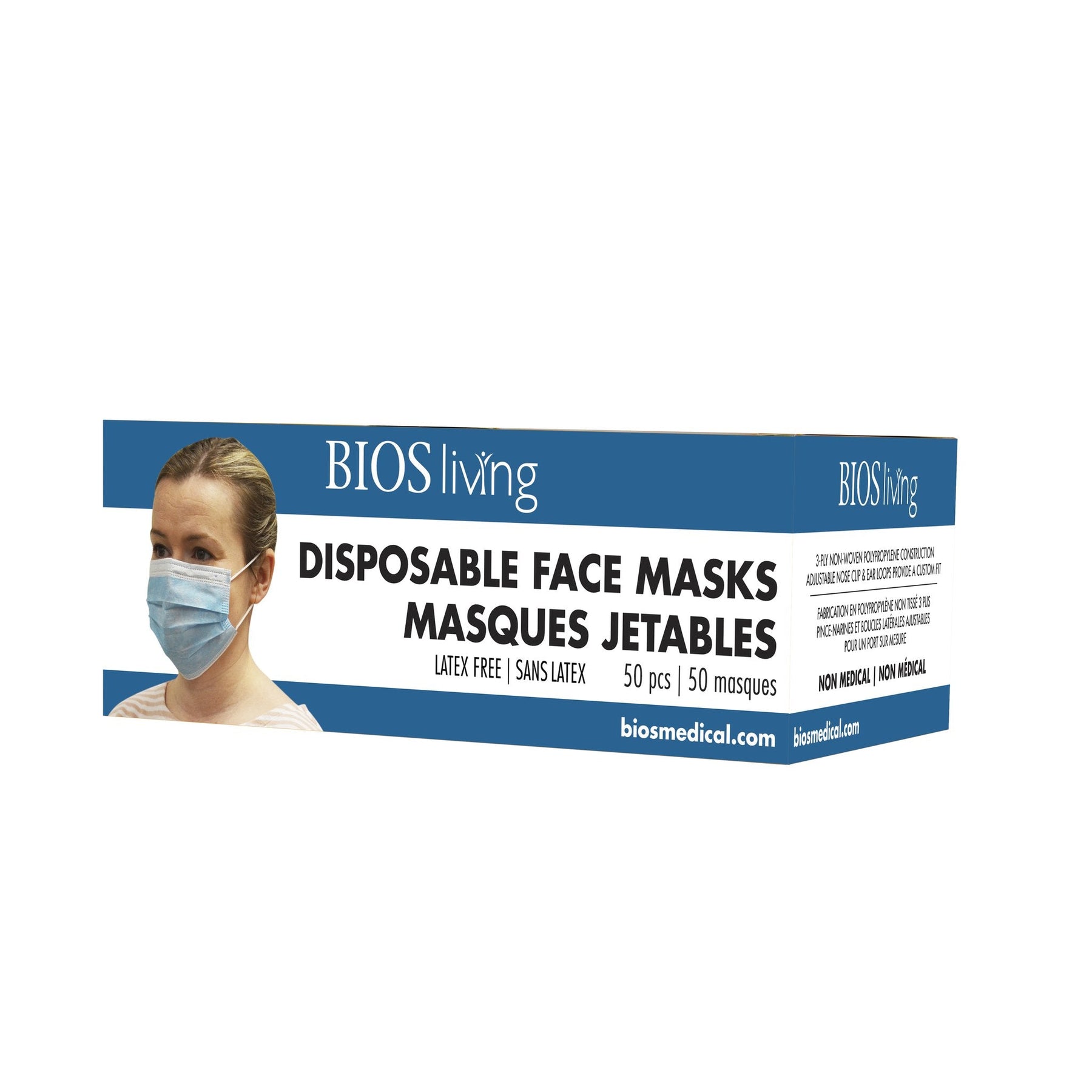 Bioplus Mask BIOS - Face Masks with Ear Loop, 3 Ply, Pack of 50