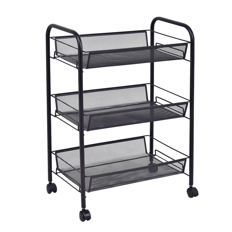 Black 3 Tier Storage Rack Trolley Cart-Black - Relaxacare
