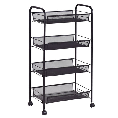 Black 4 Tier Storage Rack Trolley Cart-Black - Relaxacare