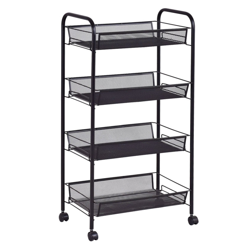Black 4 Tier Storage Rack Trolley Cart-Black - Relaxacare