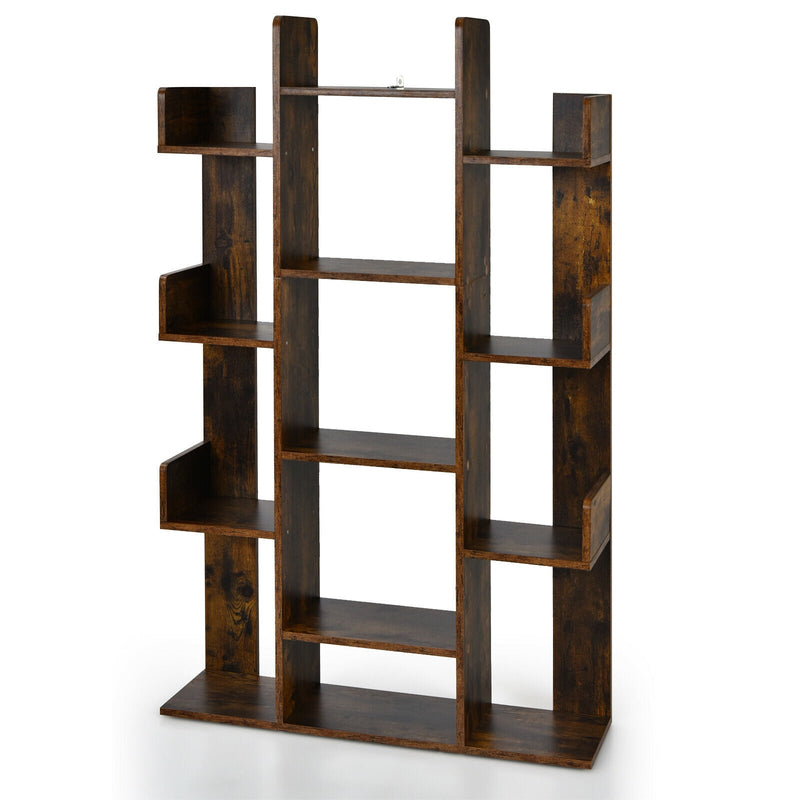Bookshelf Tree-Shaped Bookcase with 13 Storage Shelf-Brown - Relaxacare