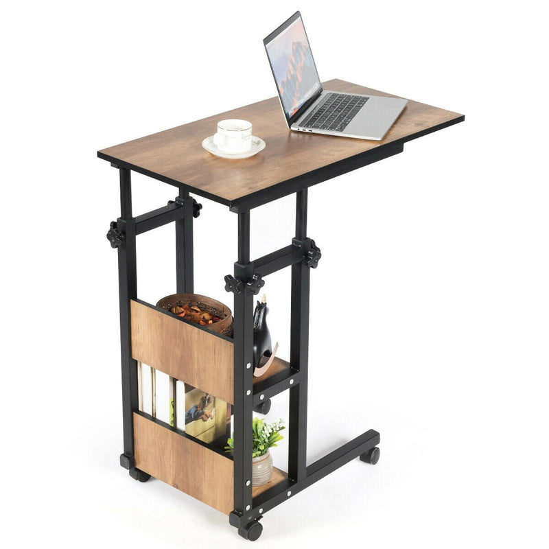 C-Shape Mobile Snack End Table with Storage Shelves - Relaxacare