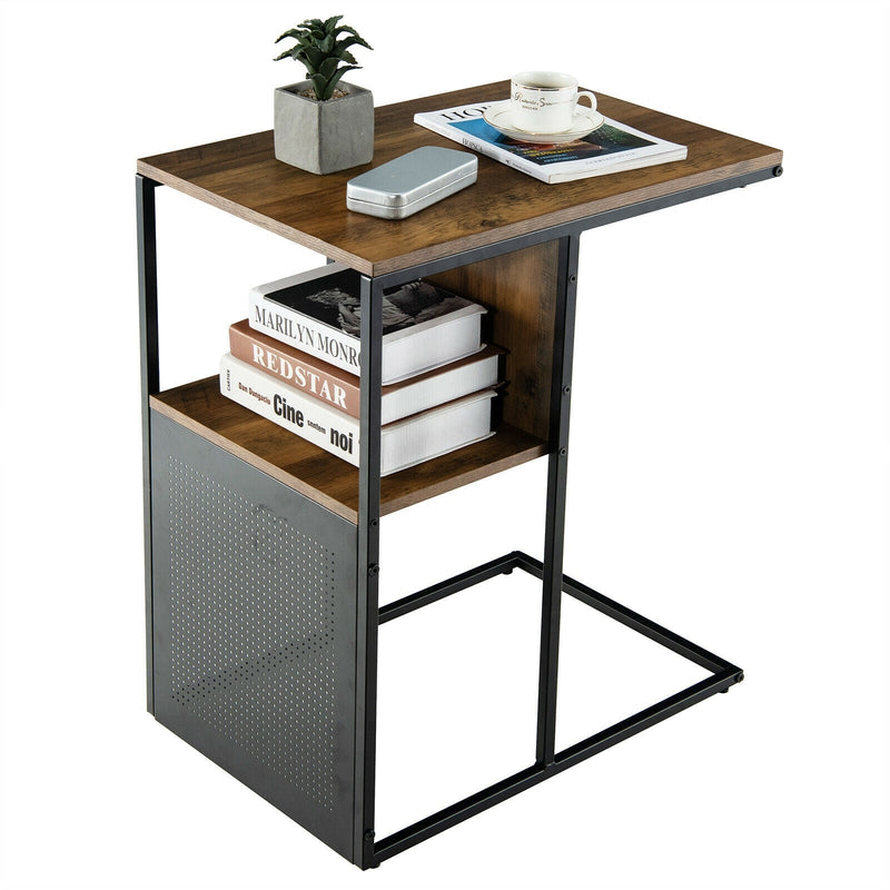 C Shape Sofa Side End Table with Wooden Shelf - Relaxacare