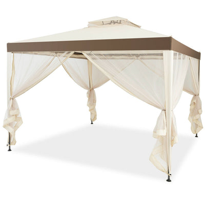 Canopy Gazebo Tent Shelter Garden Lawn Patio with Mosquito Netting-Beige - Relaxacare