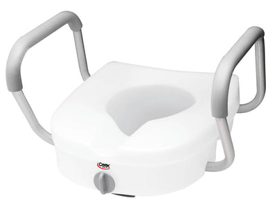 CAREX - Compact E-Z Lock Raised Toilet Seat with Adjustable Armrests - Relaxacare