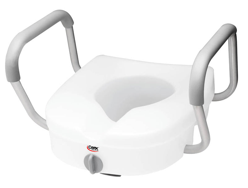 CAREX - Compact E-Z Lock Raised Toilet Seat with Adjustable Armrests - Relaxacare