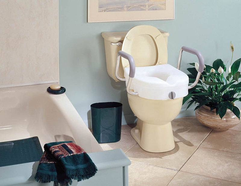CAREX - Compact E-Z Lock Raised Toilet Seat with Adjustable Armrests - Relaxacare