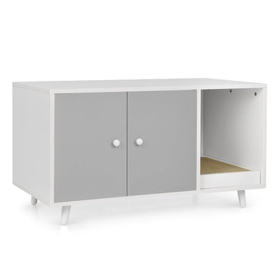 Cat Litter Box Enclosure with Divider and Double Doors-Gray - Relaxacare