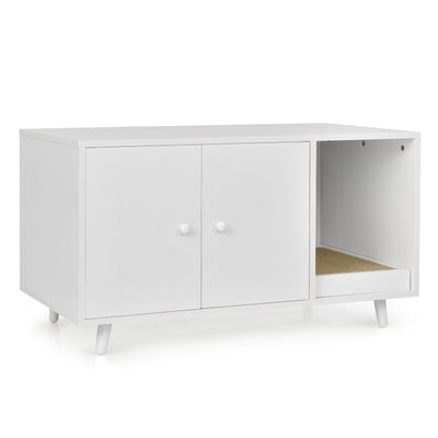 Cat Litter Box Enclosure with Divider and Double Doors-White - Relaxacare