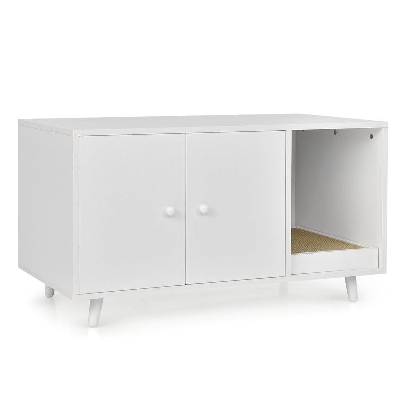 Cat Litter Box Enclosure with Divider and Double Doors-White - Relaxacare