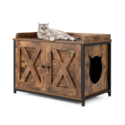 Cat Litter Box Enclosure with Double Doors and Adjustable Footpads - Relaxacare