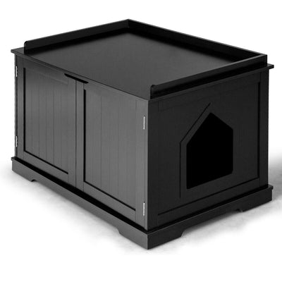 Cat Litter Box Enclosure with Double Doors for Large Cat and Kitty-Black - Relaxacare