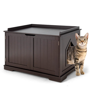 Cat Litter Box Enclosure with Double Doors for Large Cat and Kitty-Brown - Relaxacare