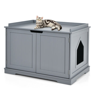 Cat Litter Box Enclosure with Double Doors for Large Cat and Kitty-Gray - Relaxacare