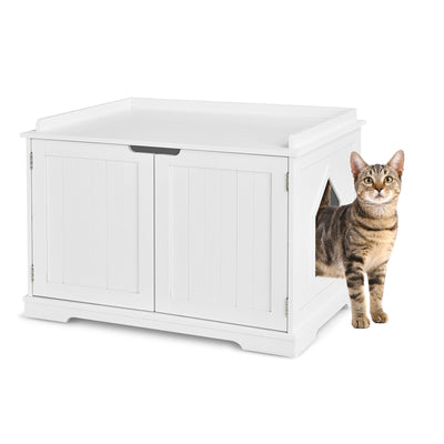 Cat Litter Box Enclosure with Double Doors for Large Cat and Kitty-White - Relaxacare