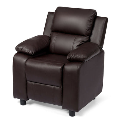 ceshi-Deluxe Padded Kids Sofa Armchair Recliner Headrest Children w/ Storage Arm Brown - Relaxacare