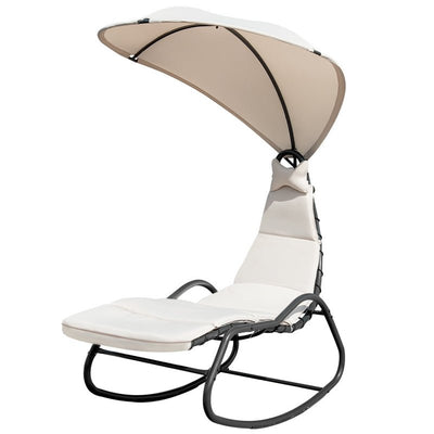 Chaise Lounge Swing with Wide Canopy Sun Shade and Soft Cushion-Beige - Relaxacare