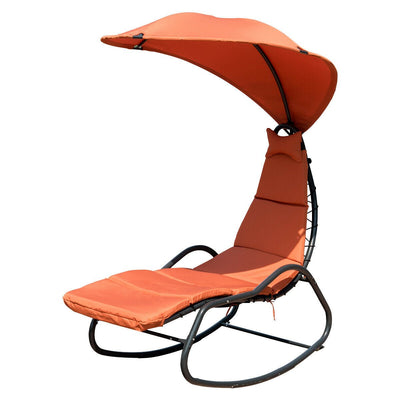 Chaise Lounge Swing with Wide Canopy Sun Shade and Soft Cushion-Orange - Relaxacare