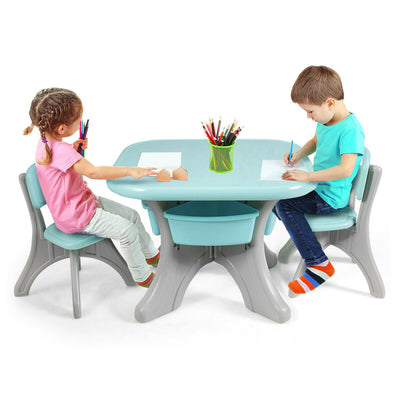 Children Kids Activity Table & Chair Set Play Furniture W/Storage-Blue - Relaxacare
