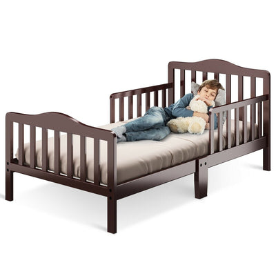 Classic Design Kids Wood Toddler Bed Frame with Two Side Safety Guardrails - Relaxacare