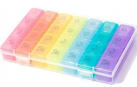 Clearance - 28 Grid Rainbow Medicine Box One Week Pp Pill Box Large Capacity Division Professional Fashion Pillbox Storage Case Good Life - Relaxacare