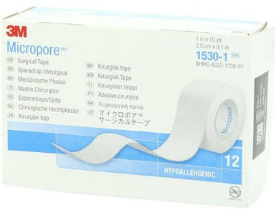 Clearance - 3M 1530-1 MICROPORE SURGICAL TAPE 1" X 10 YARD, WHITE 12/BX - Relaxacare