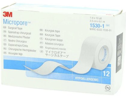 Clearance - 3M 1530-1 MICROPORE SURGICAL TAPE 1" X 10 YARD, WHITE 12/BX - Relaxacare