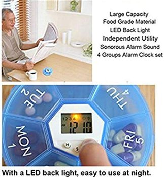 Clearance - Open Box - Automatic Pill Dispenser, Digital Timer Pillbox, Round 7-Day Tablet, 4 Alarms, Used by Elderly and Alzheimer&