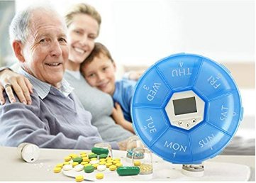 Clearance - Open Box - Automatic Pill Dispenser, Digital Timer Pillbox, Round 7-Day Tablet, 4 Alarms, Used by Elderly and Alzheimer's Patients, White,7grids - Relaxacare