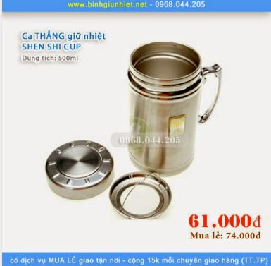 Clearance - Open Box - Heat-retaining can, capacity 500ml, high quality stainless steel material, Shen shi cup, Binhgiunhiet - Relaxacare