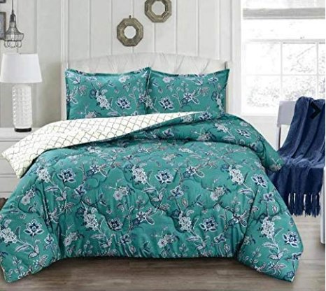 Clearance - St. Clair Essentials Down Alternative Reversible Comforter Set, Twin 68" x 86", 2 Shams 20" x 26" (Jade) - Relaxacare