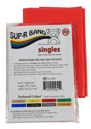 Clearance - Sup-R Latex Free Exercise Band, 5' Singles, Light, Red - Relaxacare