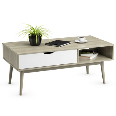 Coffee Cocktail Accent Table with Drawer and Storage Shelf-Gray - Relaxacare