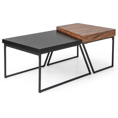 Coffee Table Set of 2 with Powder Coated Metal Legs-Black - Relaxacare