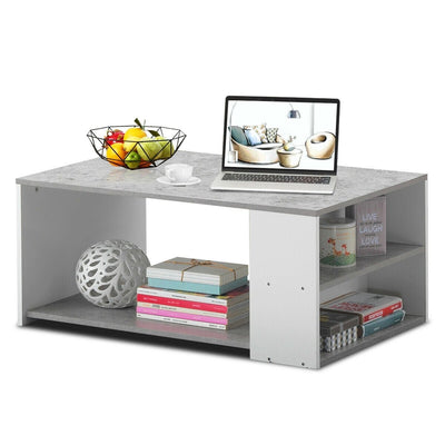 Coffee Table Sofa Side Table with Storage Shelves -Gray - Relaxacare