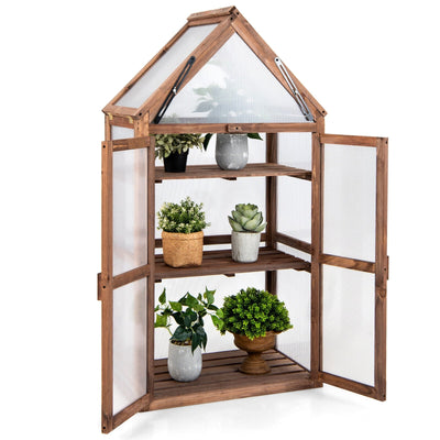 Cold Frame Mini Wooden Greenhouse for Vegetable and Flower-Brown - Relaxacare
