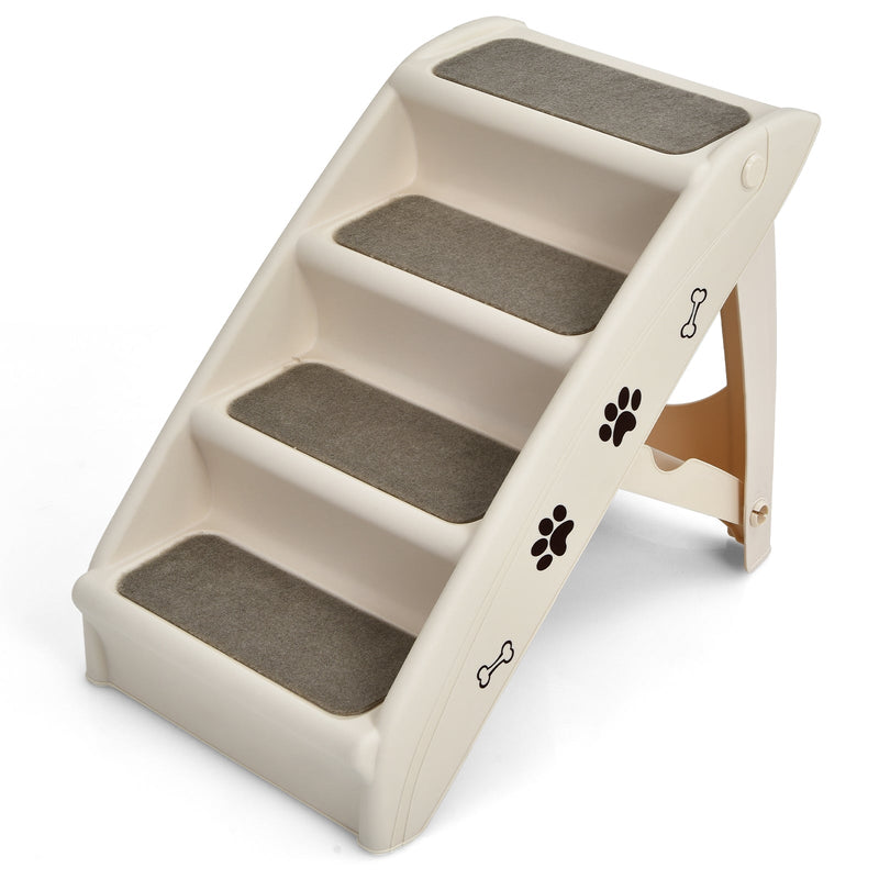 Collapsible Plastic Pet Stairs 4 Step Ladder for Small Dog and Cats-Beige - Relaxacare