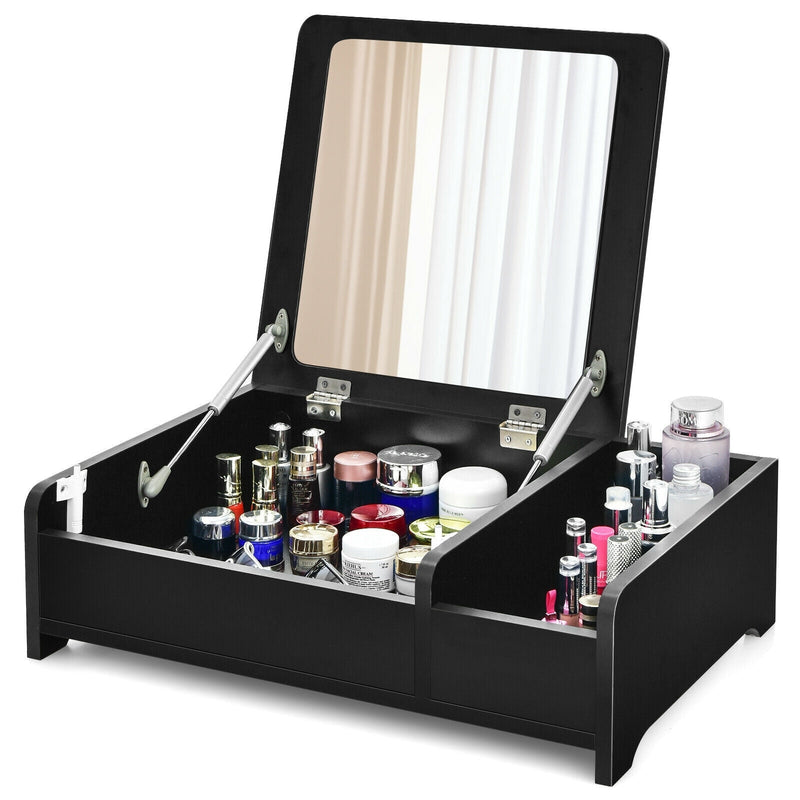 Compact Bay Window Makeup Dressing Table with Flip-Top Mirror-Black - Relaxacare