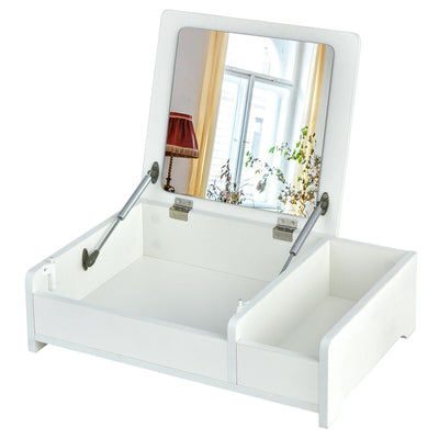 Compact Bay Window Makeup Dressing Table with Flip-Top Mirror-White - Relaxacare