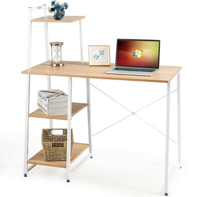 Compact Computer Desk Workstation with 4 Tier Shelves for Home and Office-Natural - Relaxacare