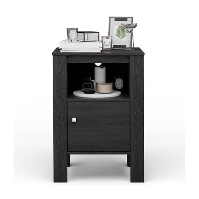 Compact Floor Farmhouse Nightstand with Open Shelf and Cabinet-Dark Gray - Relaxacare