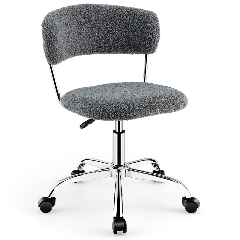 Computer Desk Chair Adjustable Sherpa Office Chair Swivel Vanity Chair-Gray - Relaxacare