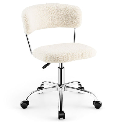Computer Desk Chair Adjustable Sherpa Office Chair Swivel Vanity Chair-White - Relaxacare