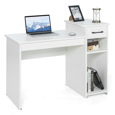 Computer Desk PC Laptop Table with Drawer and Shelf-White - Relaxacare