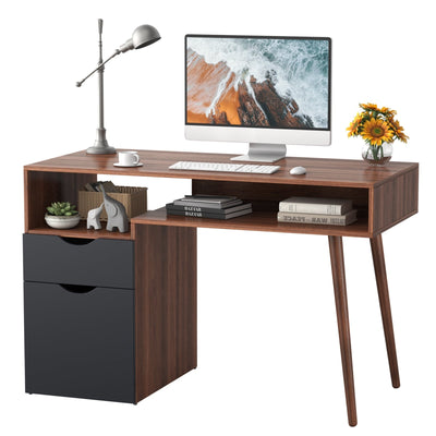 Computer Desk PC Writing Table Drawer and Cabinet with Wood Legs - Relaxacare