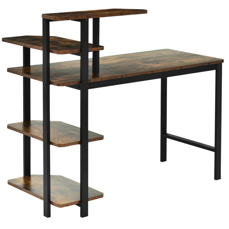 Computer Desk Writing Study Table with Storage Shelves Home Office Rustic Brown-Rustic Brown - Relaxacare