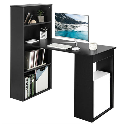 Computer Desk Writing Workstation Office with 6-Tier Storage Shelves-Black - Relaxacare