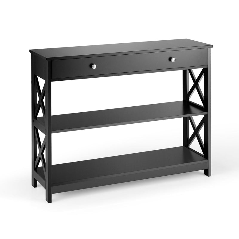Console Table 3-Tier with Drawer and Storage Shelves-Black - Relaxacare