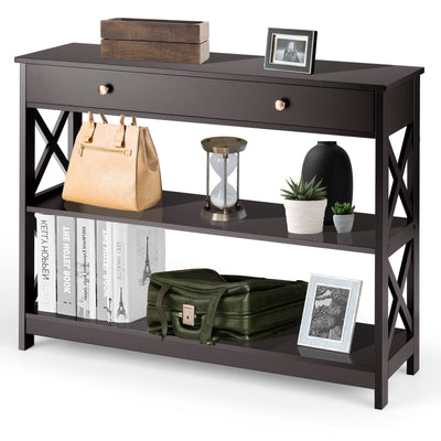 Console Table 3-Tier with Drawer and Storage Shelves-Espresso - Relaxacare