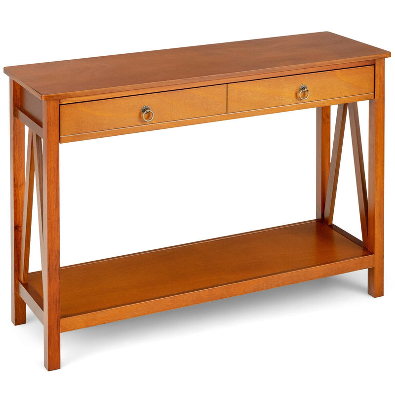 Console Table with 2 Drawer Storage Shelf for Entryway Hallway-Natural - Relaxacare